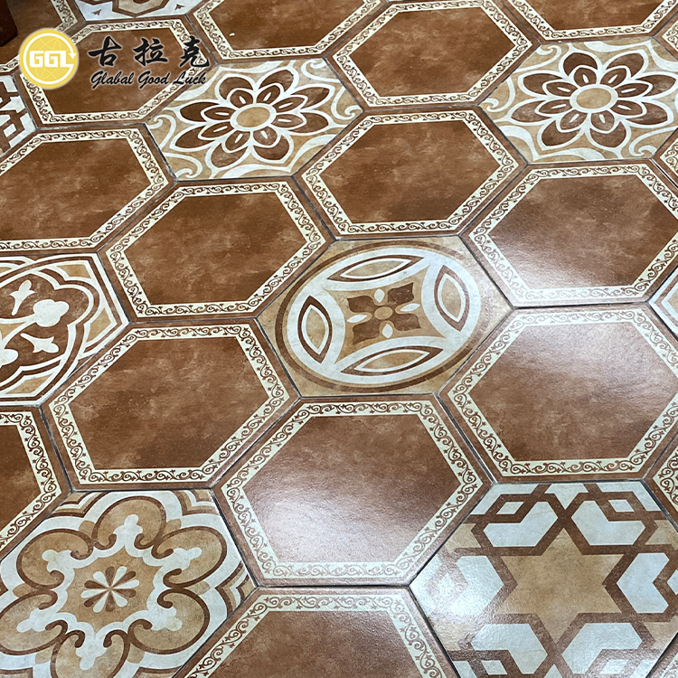 Brown Unique Flower Pattern Mixed Matt Surface for Flooring Decor
