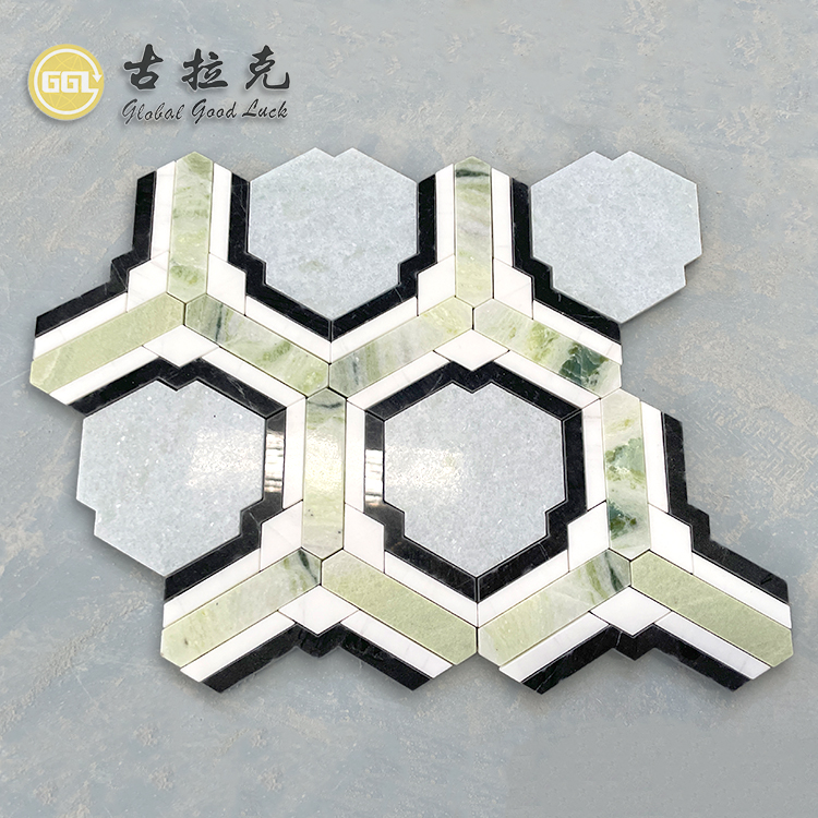 Natural Marble Waterjet Mosaic Tiles For Interior Wall Decoration