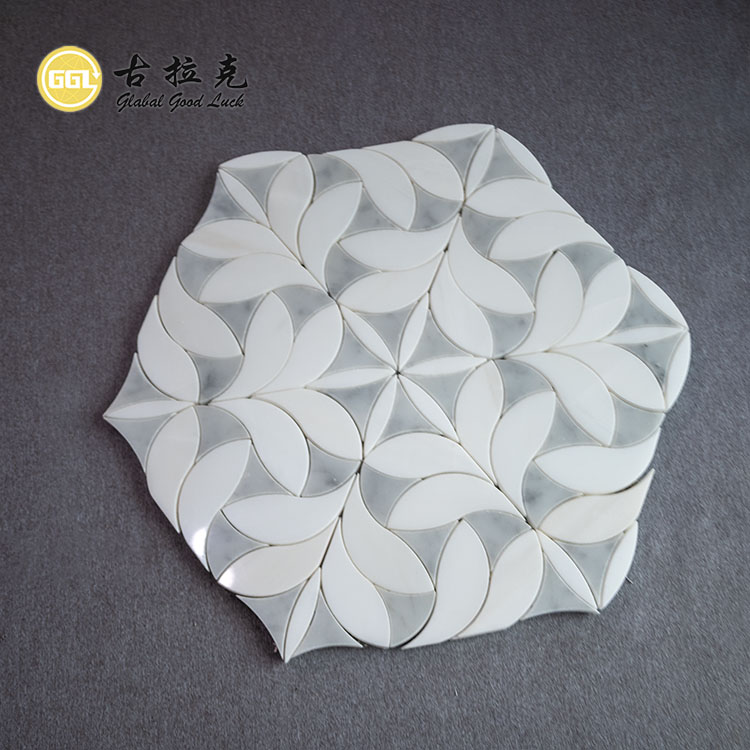 Elegant Design White Flower Marble Mosaic Waterjet Tile Wall Floor Marble Tile