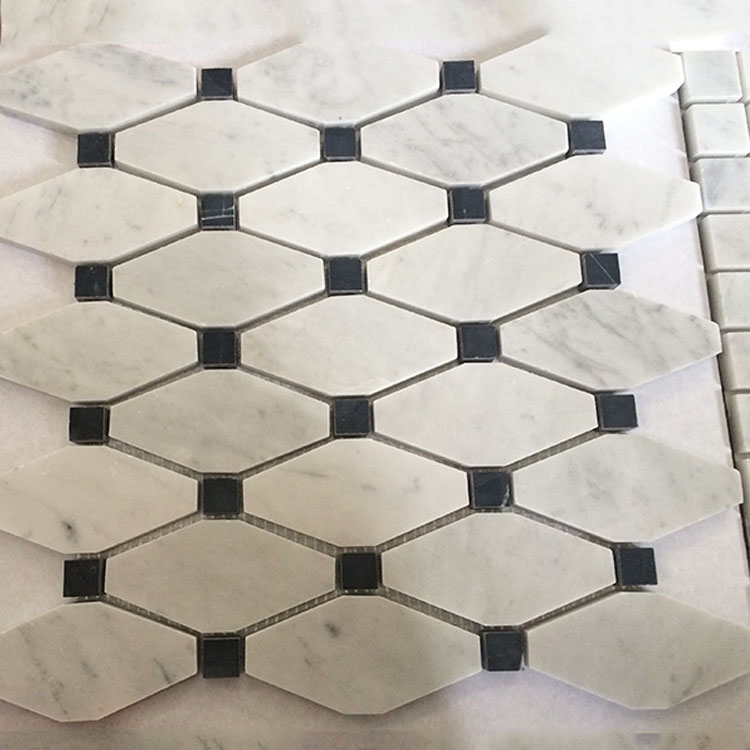 Calacatta White Mix Black Dots Marble Long Hexagon Pattern Mosaic Tile For Home/Villa Floor/Wall Decor