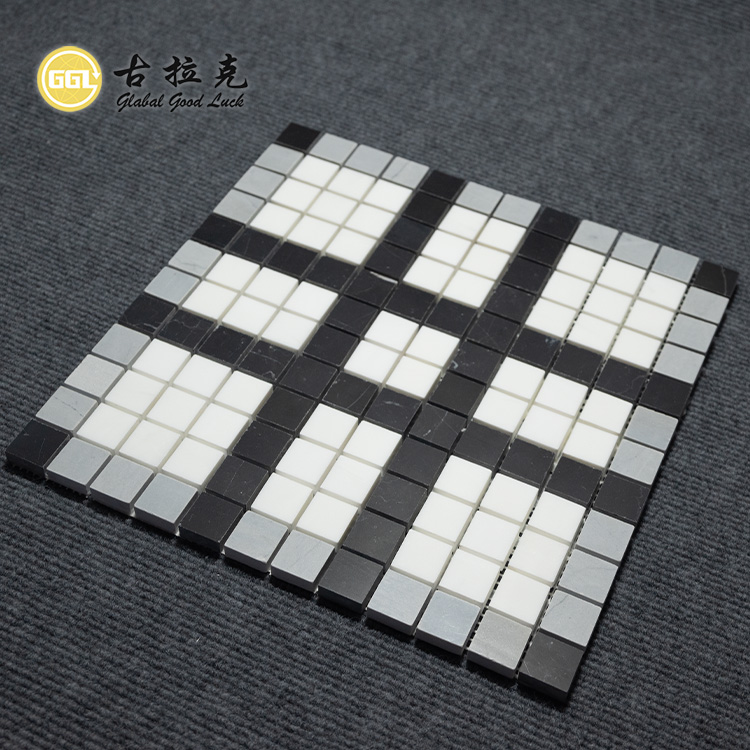 Black Mix White Gray Square Marble Stone Mosaic Tile for Floor Decor