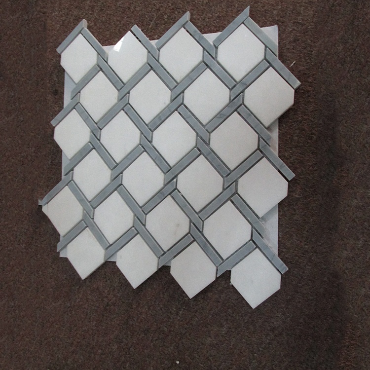 Cheap Price Oriental White Mix Gray Lines Marble Hexagon Pattern Marble Mosaic Tile for Home/Villa Wall Floor Decor
