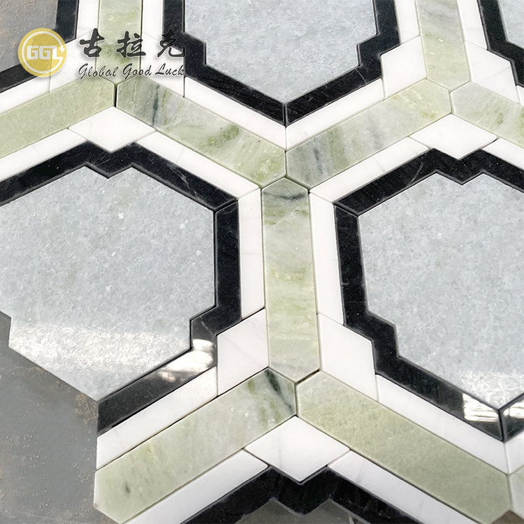 Natural Marble Waterjet Mosaic Tiles For Interior Wall Decoration