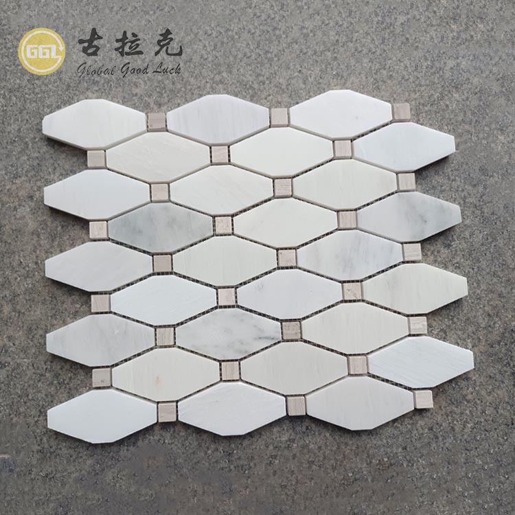 Colorful Bottle Shape Marble Octagon Pattern Mosaic Tile White With Brown Dots Mosaic Tile For Bathroom Kitchen Wall Decor