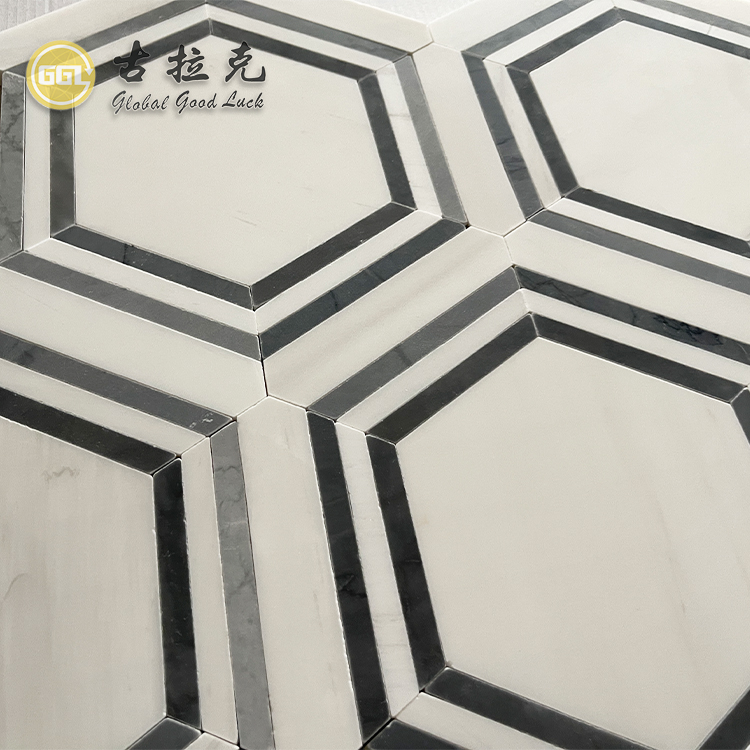 Polished Hexagon Shape Marble Mosaic Tile Simple Design for Floor Mosaics Genre
