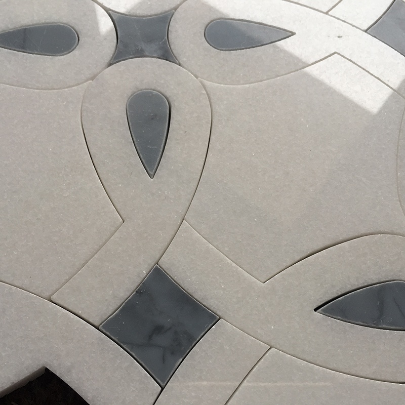 Irregular Shape Thassos White Mix Blue Marble Parquet Feature Waterjet Mosaic Tiles