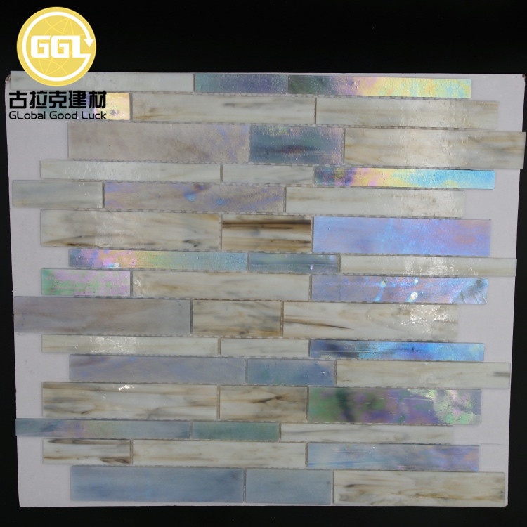 Iridescent Effect Strip Shape Tile Glass Backsplash Mosaic Tile