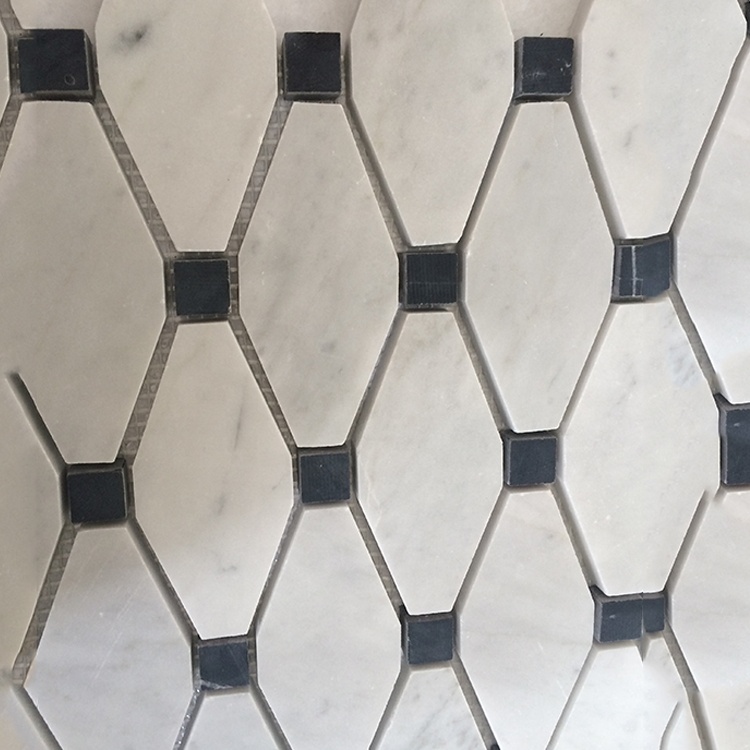 Calacatta White Mix Black Dots Marble Long Hexagon Pattern Mosaic Tile For Home/Villa Floor/Wall Decor