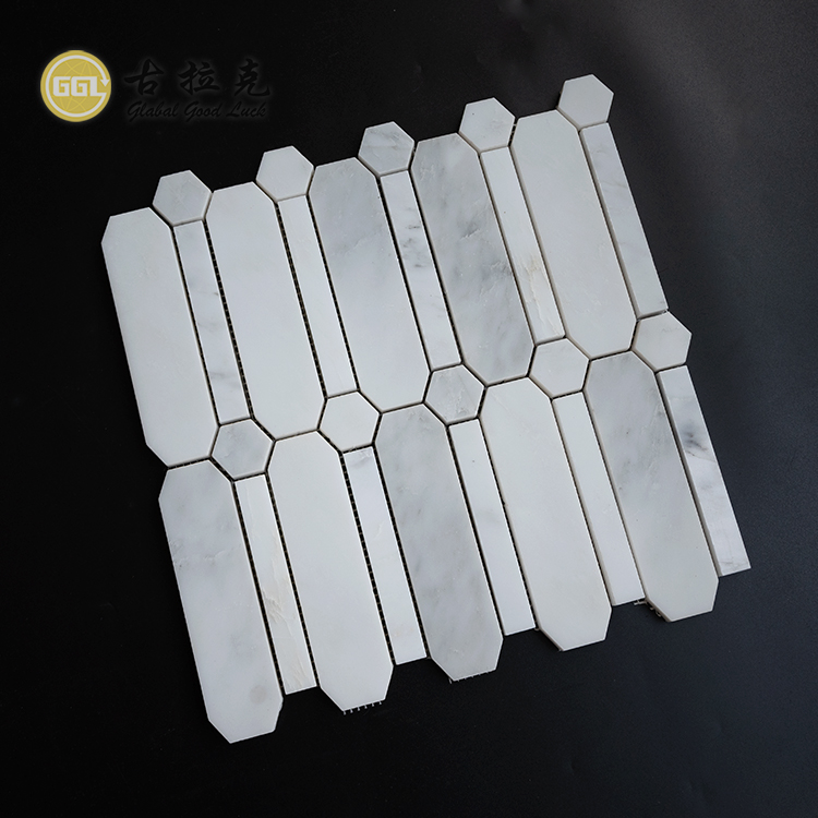 GGL Supply White Marble Mosaic Tile for Kitchen and Bathroom Wall Tile Natural Fluted Stone Tile Mosaic