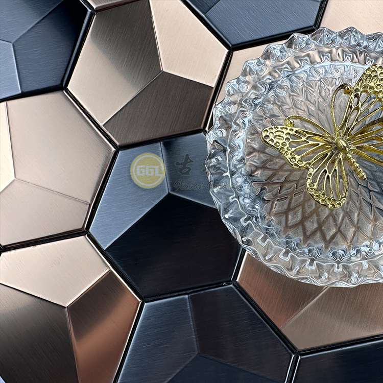 Hexagon 3D Metal Mosaic Rose Gold Mix Black Stainless Steel Mosaic Wall Tiles