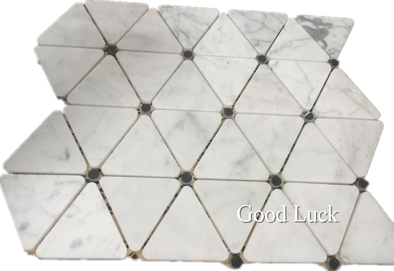 Hot Sale White Marble Triangle Mosaic Tile With Black Dots Bathroom Tiles