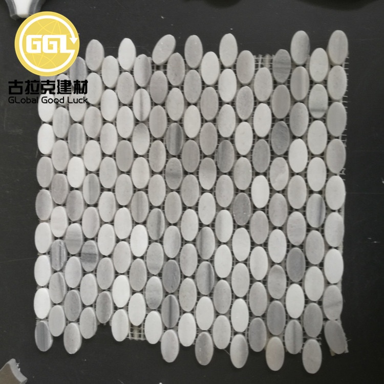Tumbled Round Shape Marble Mosaic Tile 