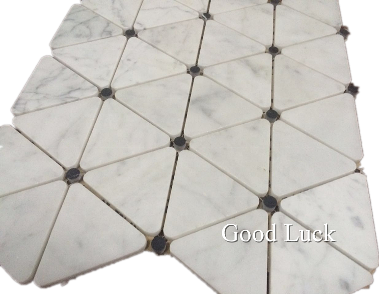 Hot Sale White Marble Triangle Mosaic Tile With Black Dots Bathroom Tiles