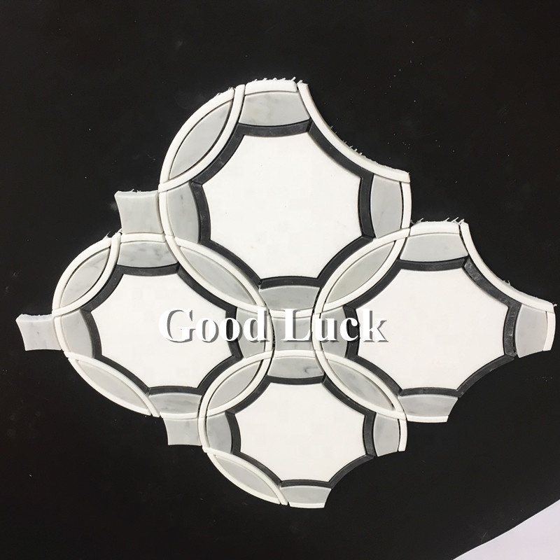 Round Mix Hexagon Shape Waterjet Marble Mosaic Backsplash Tile