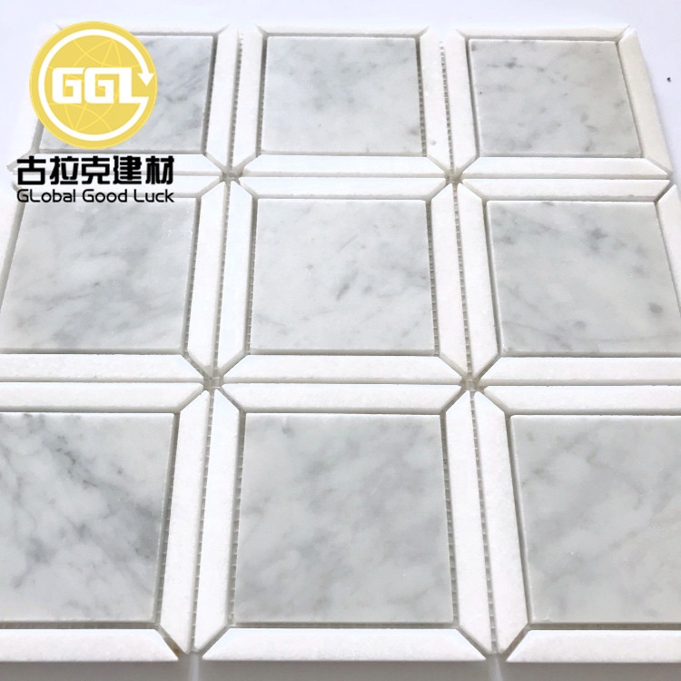 Nature White Mix Blue Marble Square Parquet Feature Marble Mosaic Tiles