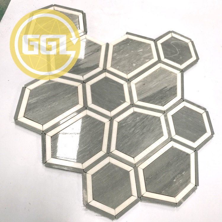Big Size Irregular Shape Marble Tile Polished Gray Mix White Lines Marble Mosaic Tile for Home/Villa/Hotel Wall Floor Decor