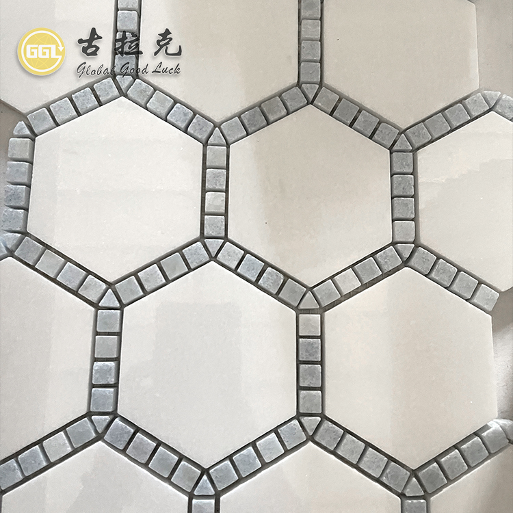 High Quality White Marble Gray Edge Mosaic For Bathroom Kitchen Tiles