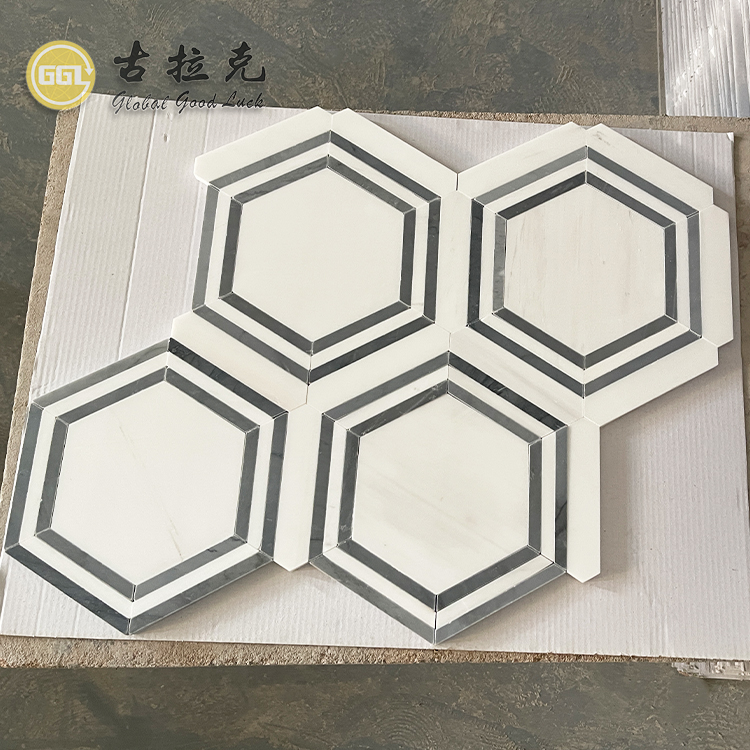 Polished Hexagon Shape Marble Mosaic Tile Simple Design for Floor Mosaics Genre