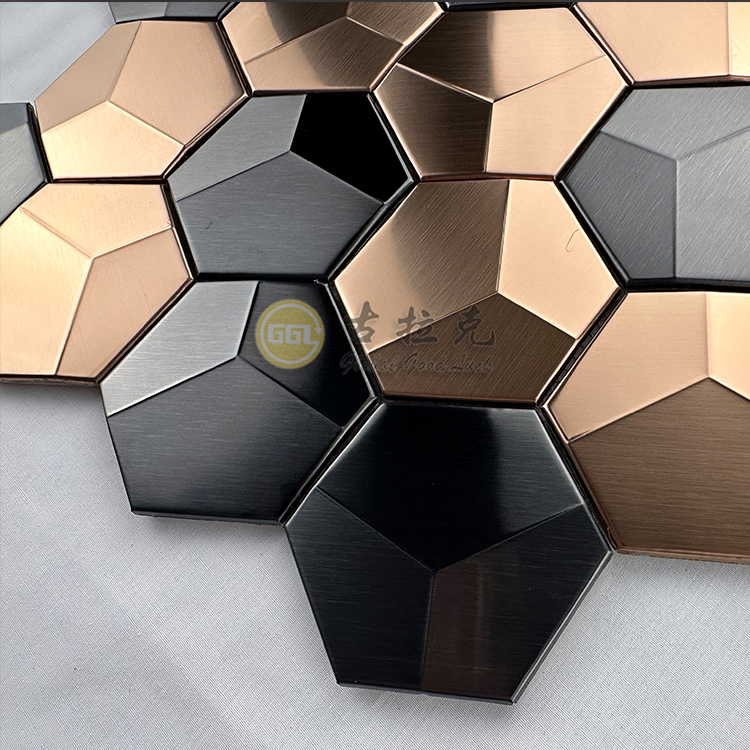 Hexagon 3D Metal Mosaic Rose Gold Mix Black Stainless Steel Mosaic Wall Tiles