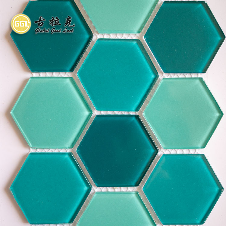 Modern Design Hexagon Shape Mix Color Crystal Glass Mosaic Tiles for Wall Decorative