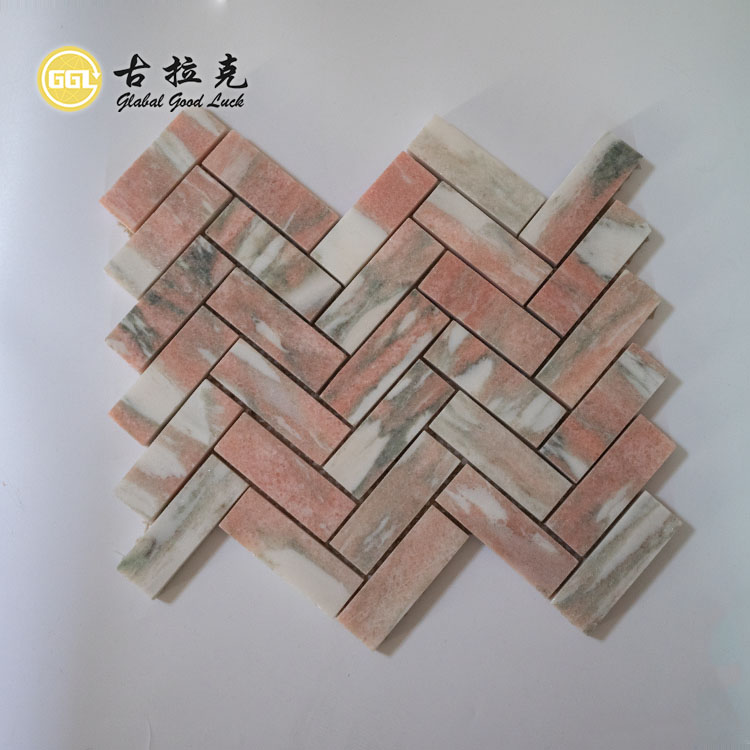 Rosso Norwegian Chevron Marble Mosaic Tile For Interior Decoration