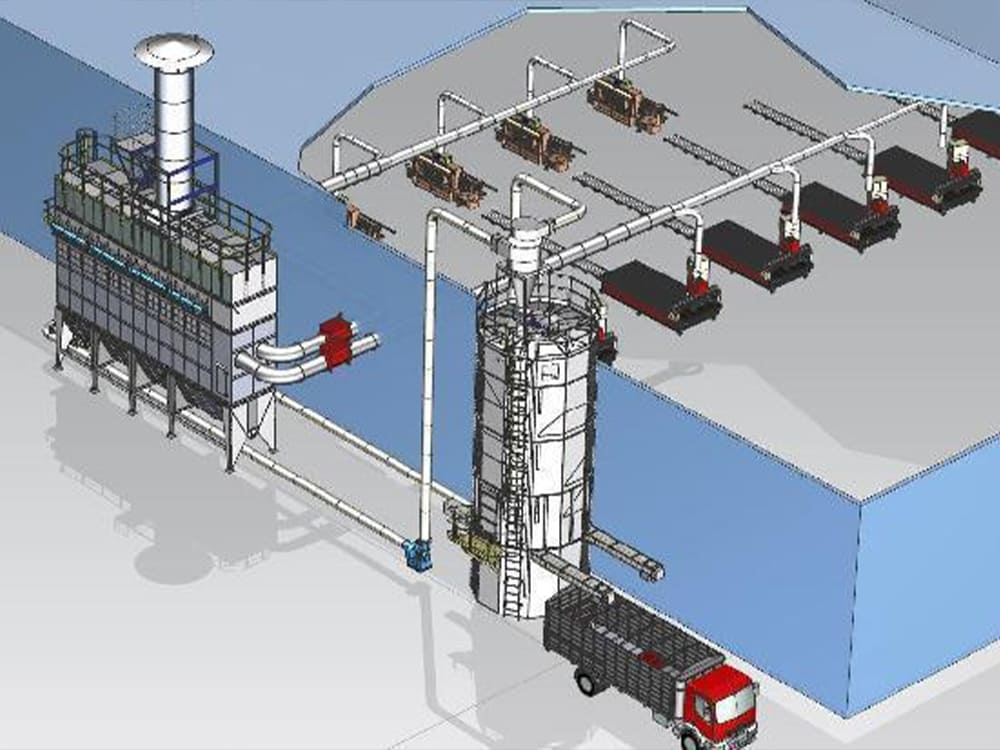 Central dust collection system for woodworking factory