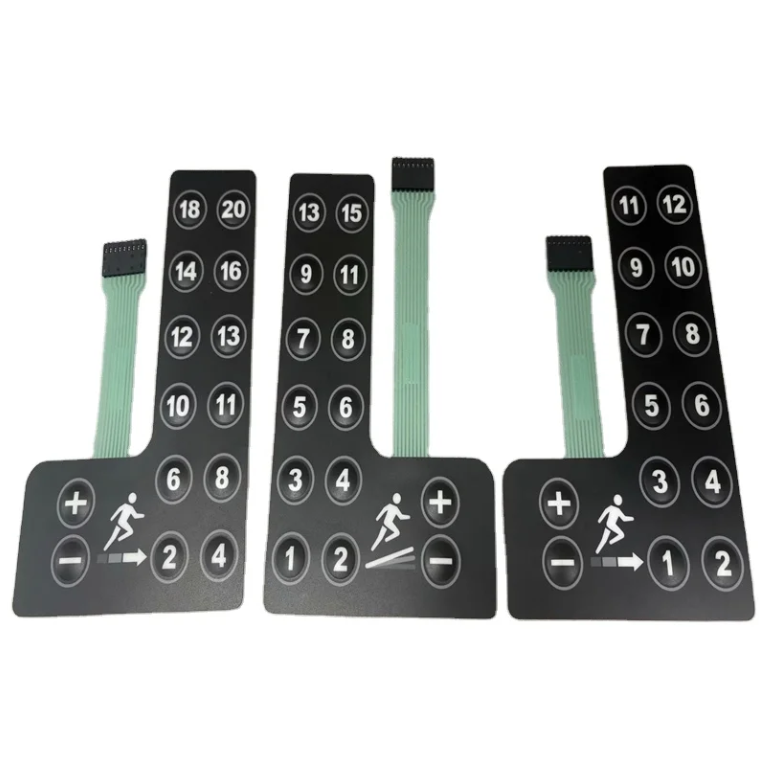 Tastiera tattile personalizzata overlay grafico pulsante membrane keypad switch con adesivo 3M467 per attrezzature sportive