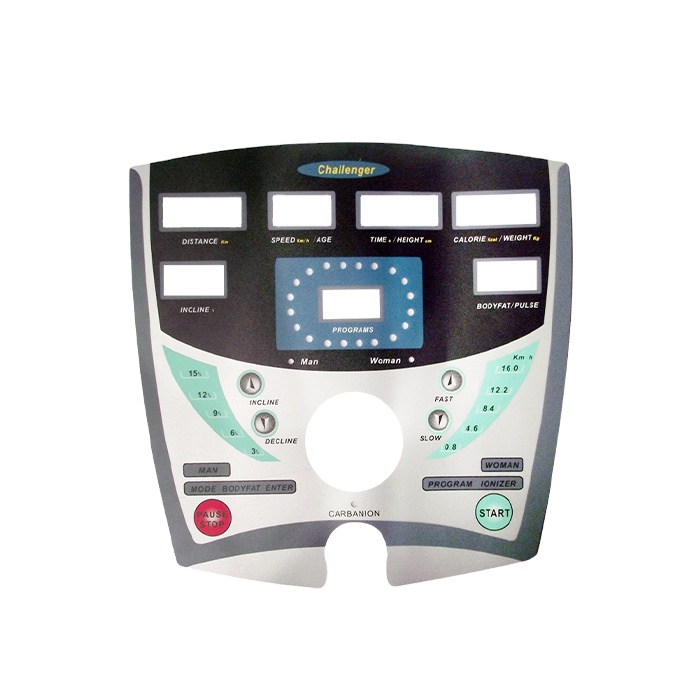 Tilpasset OEM-servicefabrik salgstaktil kontrol grafisk overlay hometrædemølle filmpanelproducent filmknapper