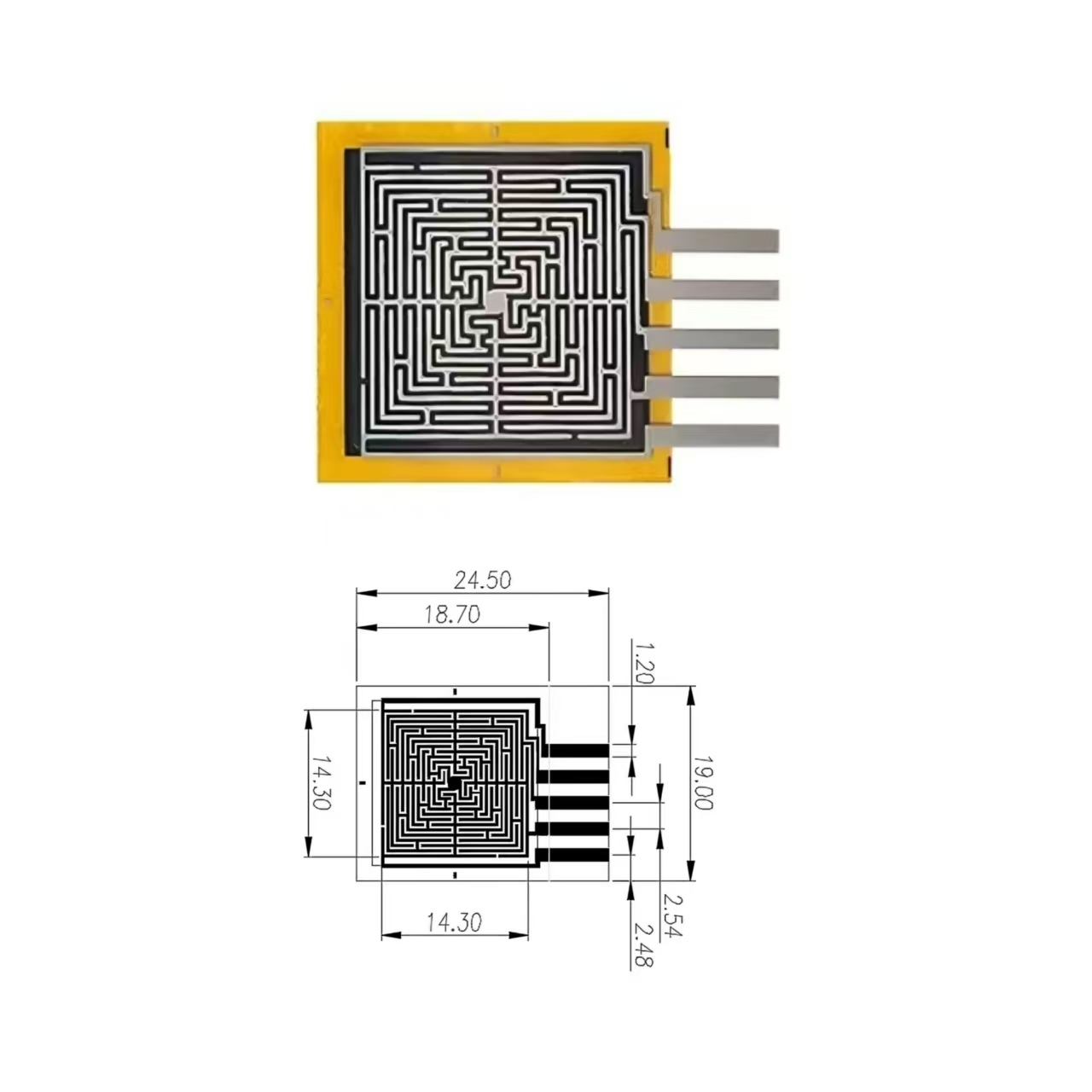 Sensor Sinar Tunggal FSR, Ketebalan 0.3mm, Daya Picu 10g, Sensor Tekanan Filem Tipis Tahan Lasak, Sensor Tekanan FSR Lima Saluran