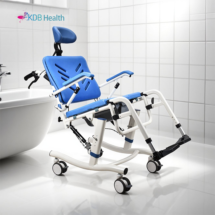 Chaise percée inclinable avec roues