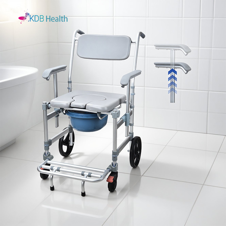 كرسي مرحاض قابل للطي مع مساند ذراع قابلة للتعديل في الارتفاع