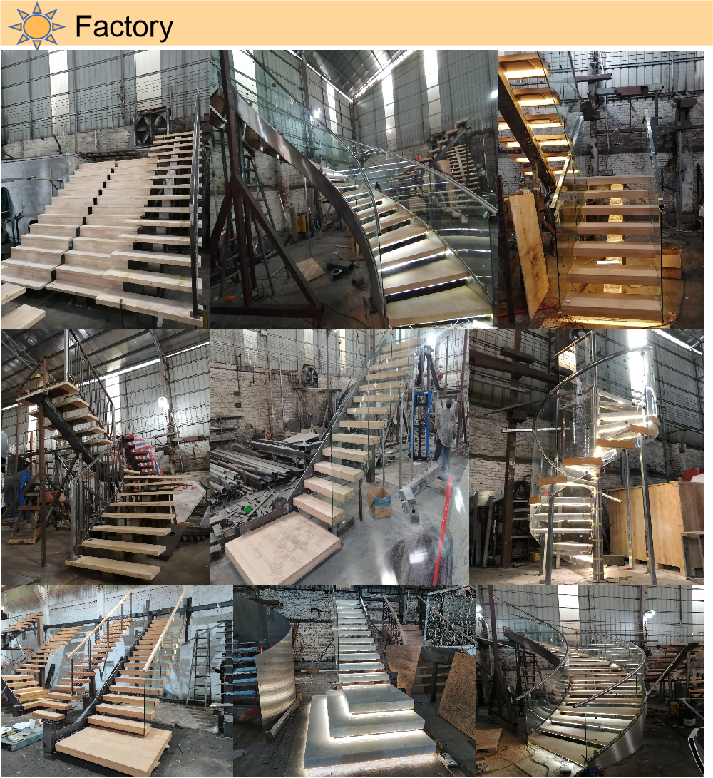 Fancy design modern floating stairs with matte black mono stringer white oak wood steps glass railings from Foshan factory factory