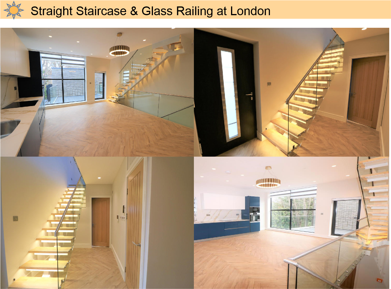 Fancy design modern floating stairs with matte black mono stringer white oak wood steps glass railings from Foshan factory details