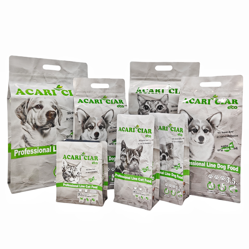 Obalovanie s vlastným tlačom loga z plastu pre potraviny pre mazlíčkov Mylar s možnosťou znovuzatvorenia a zipom na strane s kraft papierom pre suché sladkosti pre mačky a psy