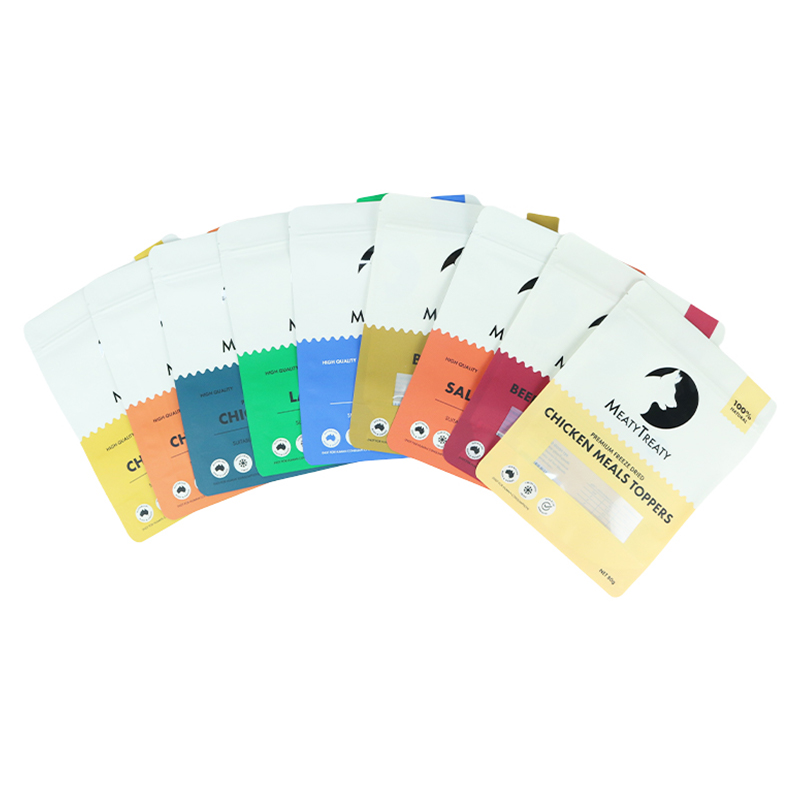 Eco-friendly personalizzato stampato riutilizzabile degradabile plastica in piedi per il cibo del gatto cane sacchetto con finestra