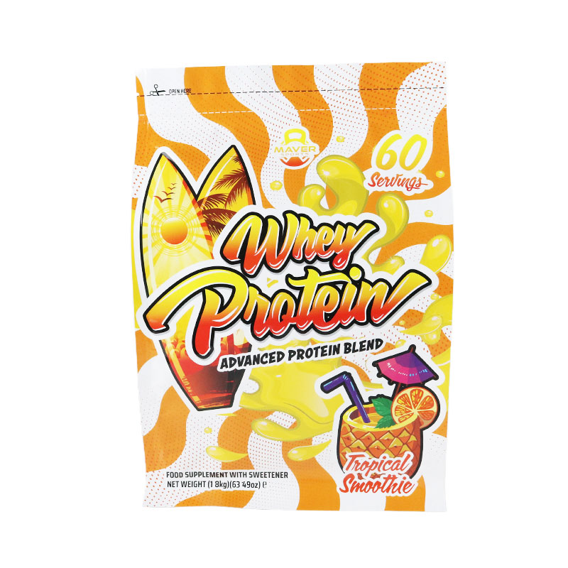 Potištěný plastový sáček na potraviny s uzávěrem ziplock a plochým dnem pro balení mléčného želé, proteínového prášku, čaje, kávových zrn