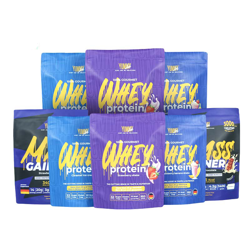 Eco Friendly Stampa Personalizzata Classe Alimentare Alluminio Foil Impermeabile Proteina del Siero Polvere in Posizione Eretta Sacchetto Con Cerniera