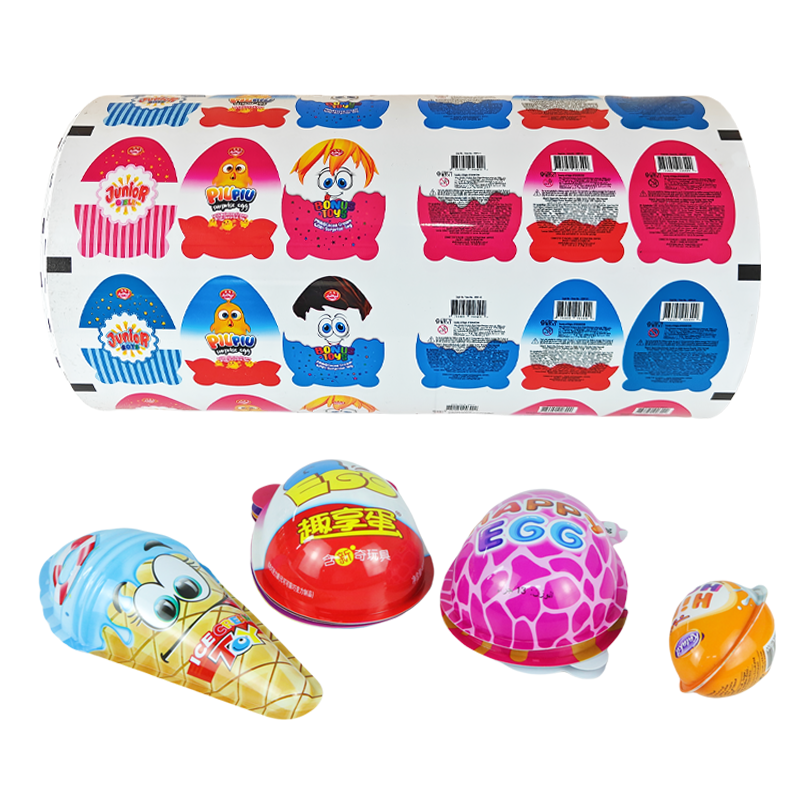 طباعة مخصصة الشوكولاتة الحلوى سناك جوي بيضة تغليف متشابهة لبيضة Kinder Surprise غلاف بلاستيكي PVC شريحة فيلم لف