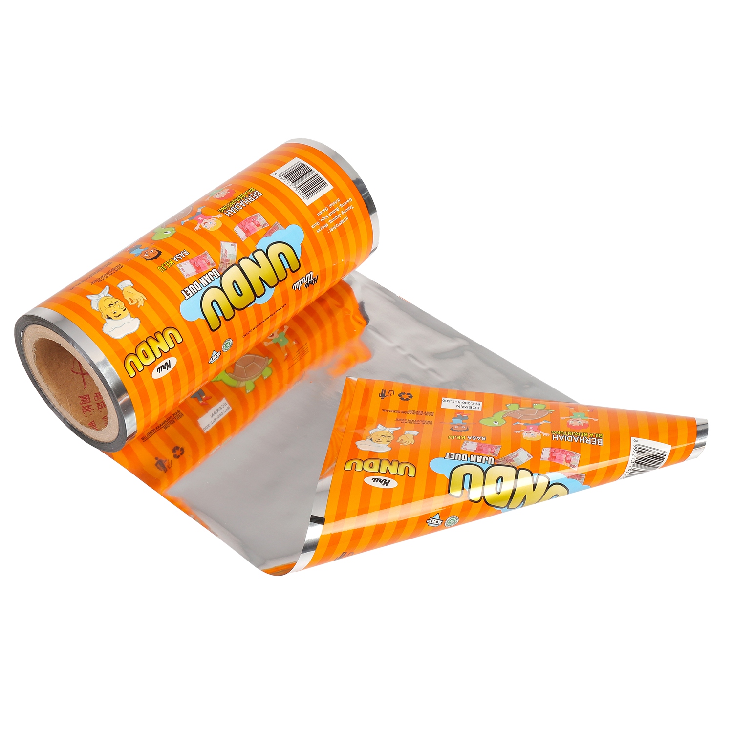 Rotllo de pel·lícula plàstica d’empaquetat OPP BOPP amb fulles d’alumini per a aliments, rotllo de pel·lícula impresa personalitzada amb segell tèrmic, pel·lícula d’empaquetat per a patates fregides