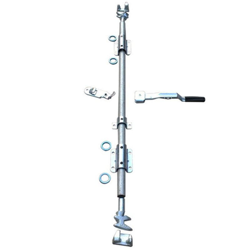 Ajtózáró rendszer, rúdtartó retesszel, szállítmányozási konténer zárrúd készlet