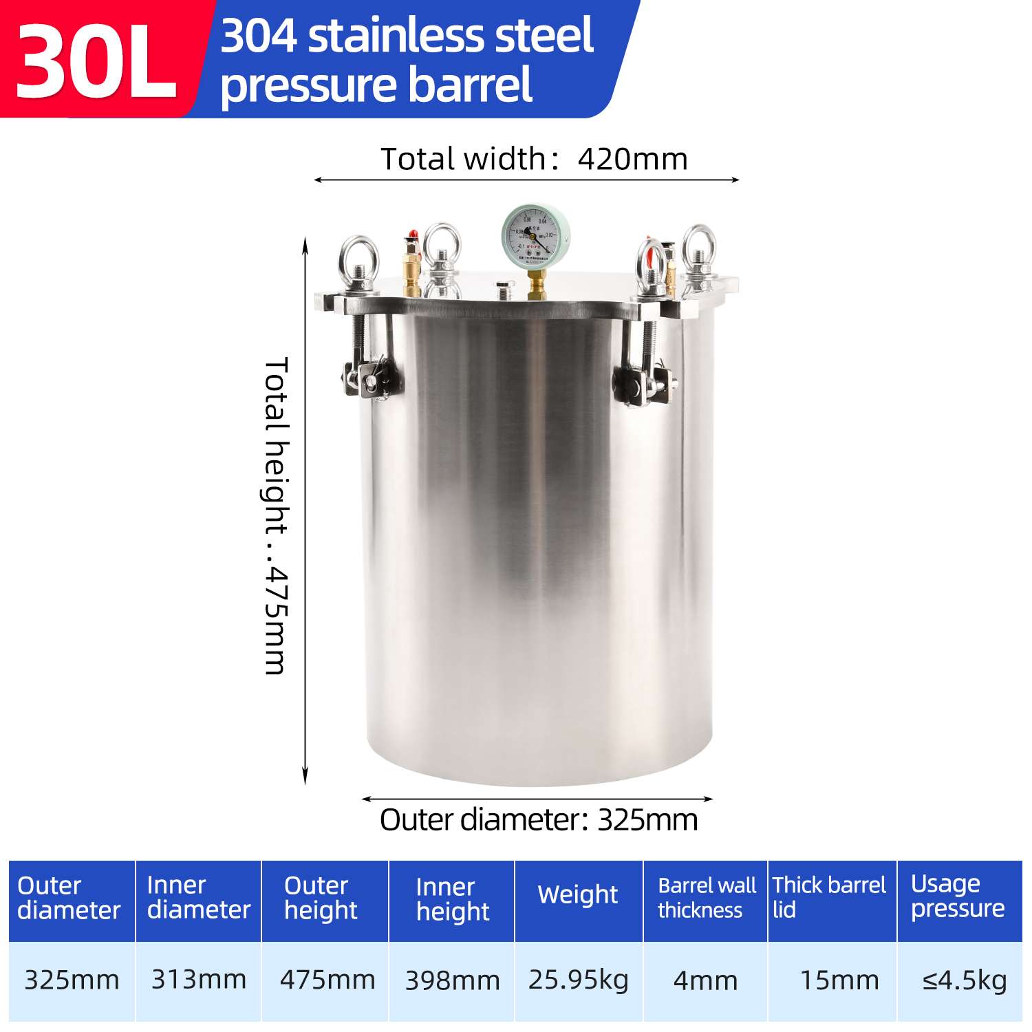 30L သံမဏိဖိအားဘူး