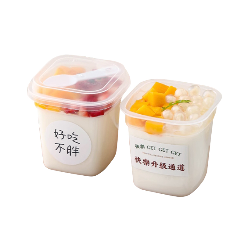 CH118 260 مل ڈیسٹ کپس کیک کے لیے، لیڈز اور چمچوں کے ساتھ پلاسٹک پڈنگ کپ