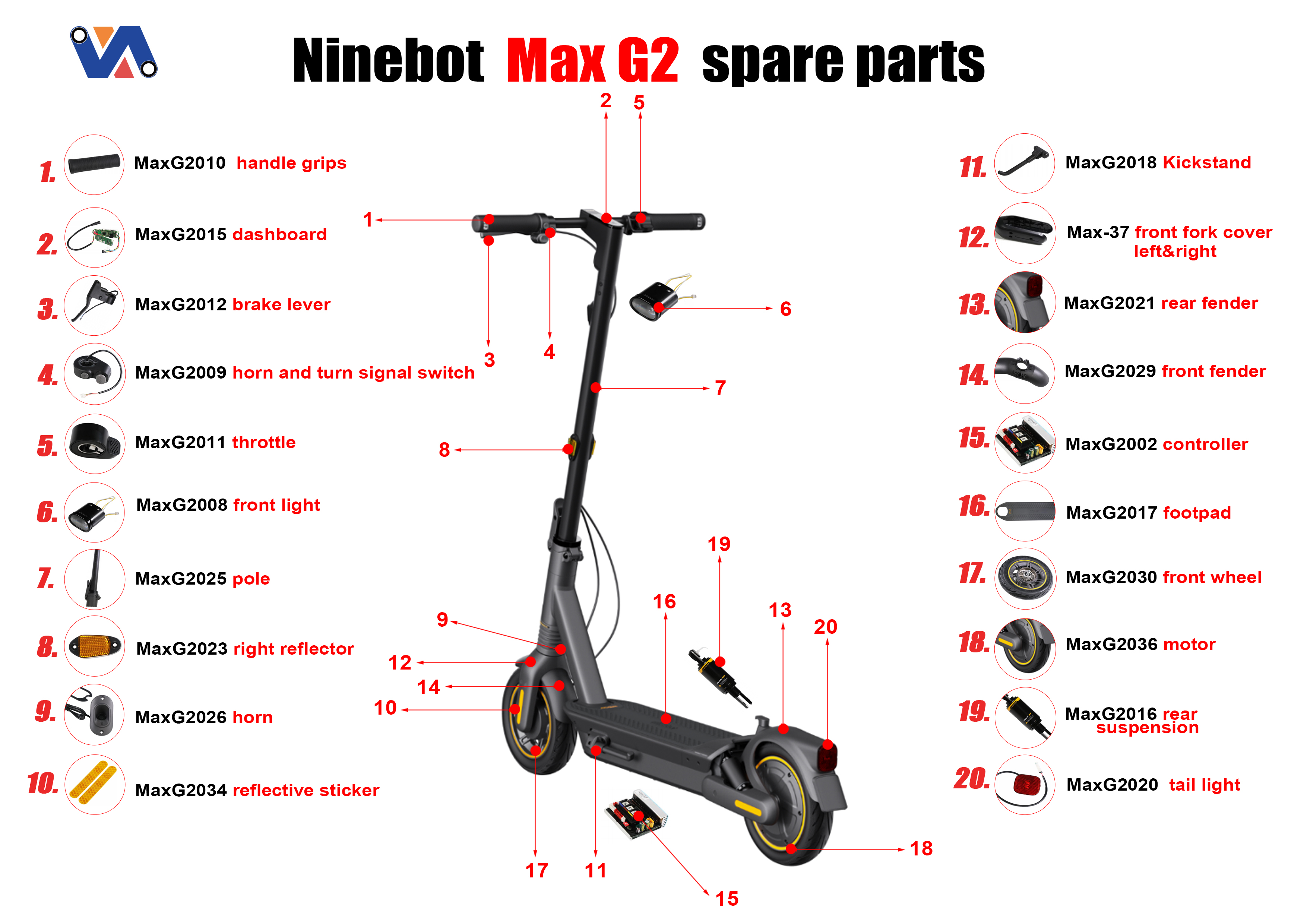 Ridefixing Scooter Parts for Ninebot Max G2 Kickscooter