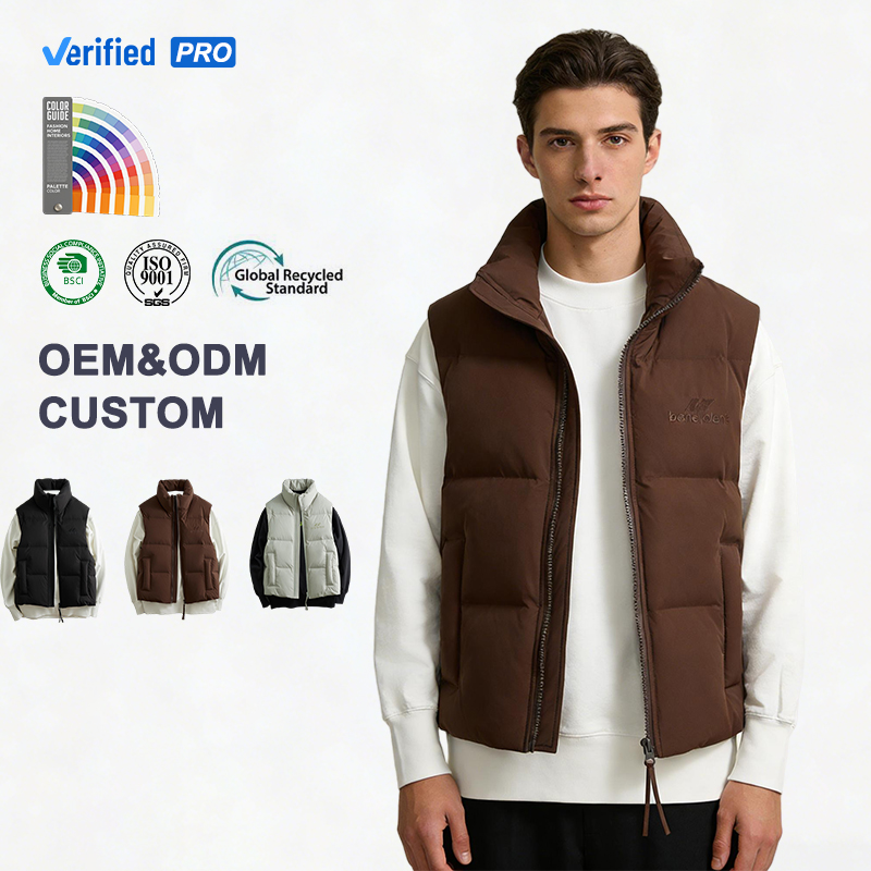 Men's Sleeveless Puffer Jacket Stand Collar Warm Windproof OEM