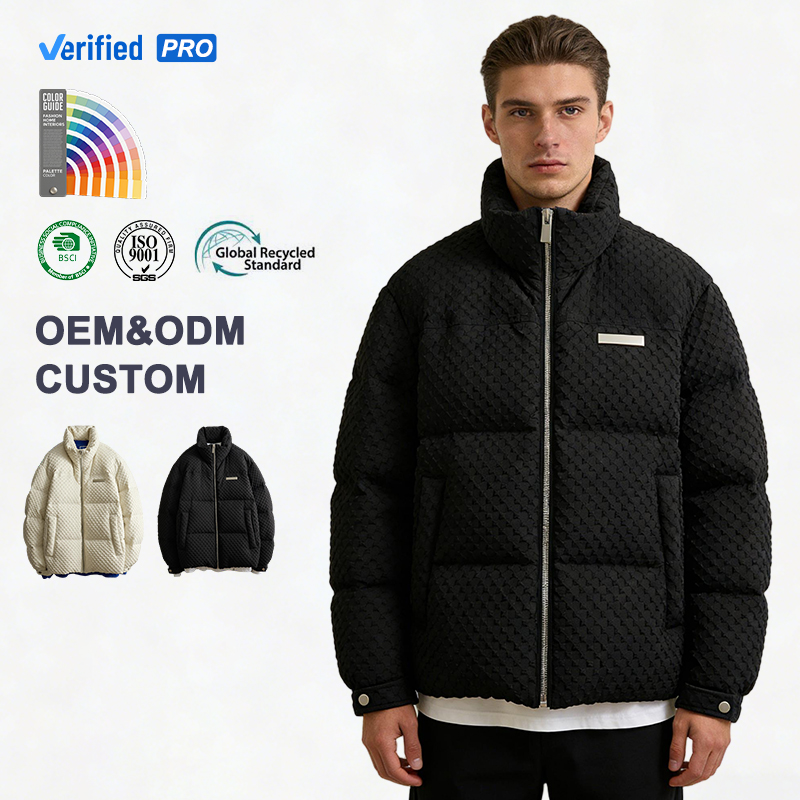 Men's Textured Puffer Jacket Stand Collar Custom Logo OEM