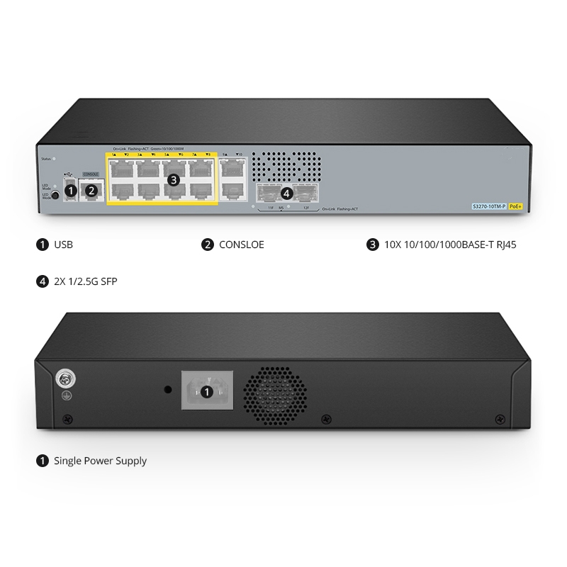10-Port Gigabit Ethernet L2+ PoE+ Switch, 8 x PoE+ Ports 125W, with 2 x 1/2.5Gb SFP Uplinks