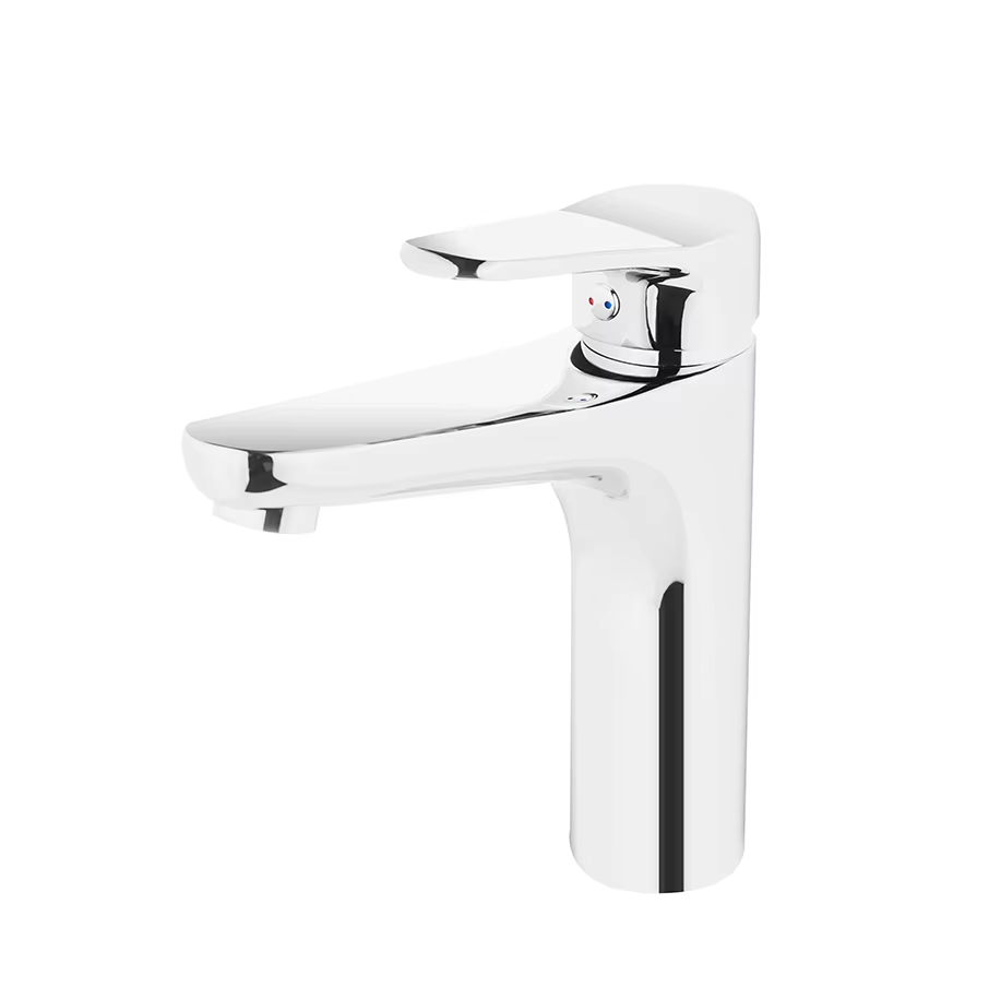 Nouveau design robinet de lavabo en laiton chromé de haute qualité à poignée unique monté sur le plan de travail