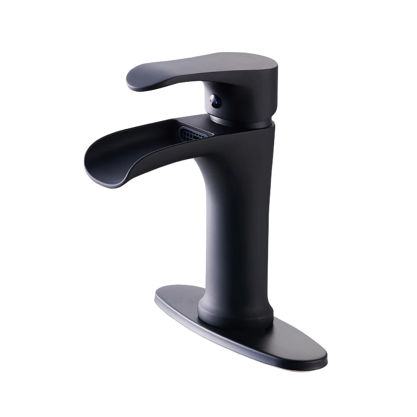 Robinet de salle de bain en cascade noir à poignée unique robinet de bassin en laiton noir avec trop-plein