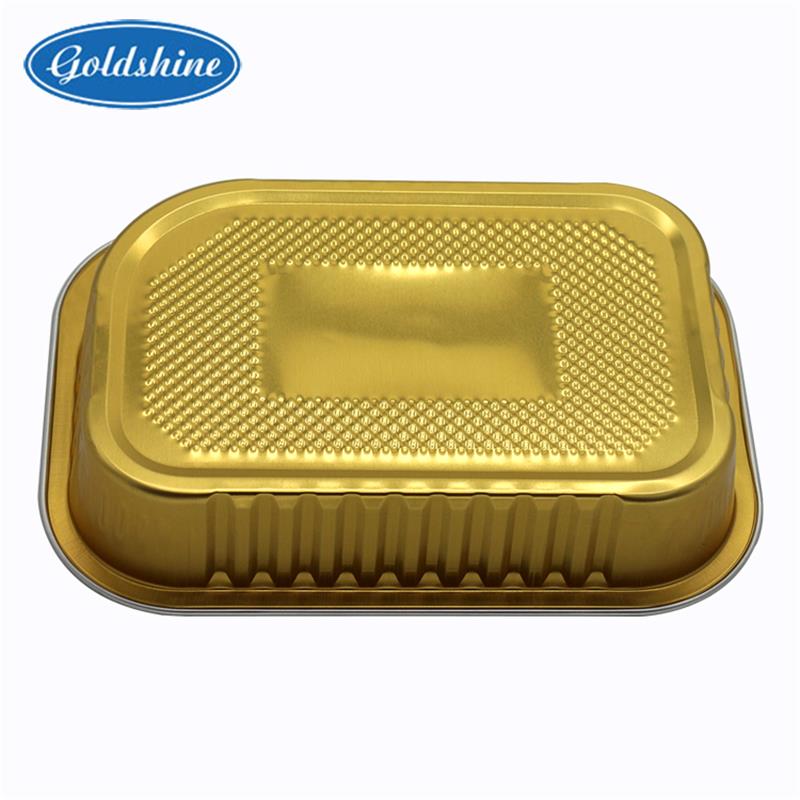 מיכל אלומיניום חד-פעמי בצורת מלבן בצבע זהב ייצור סין