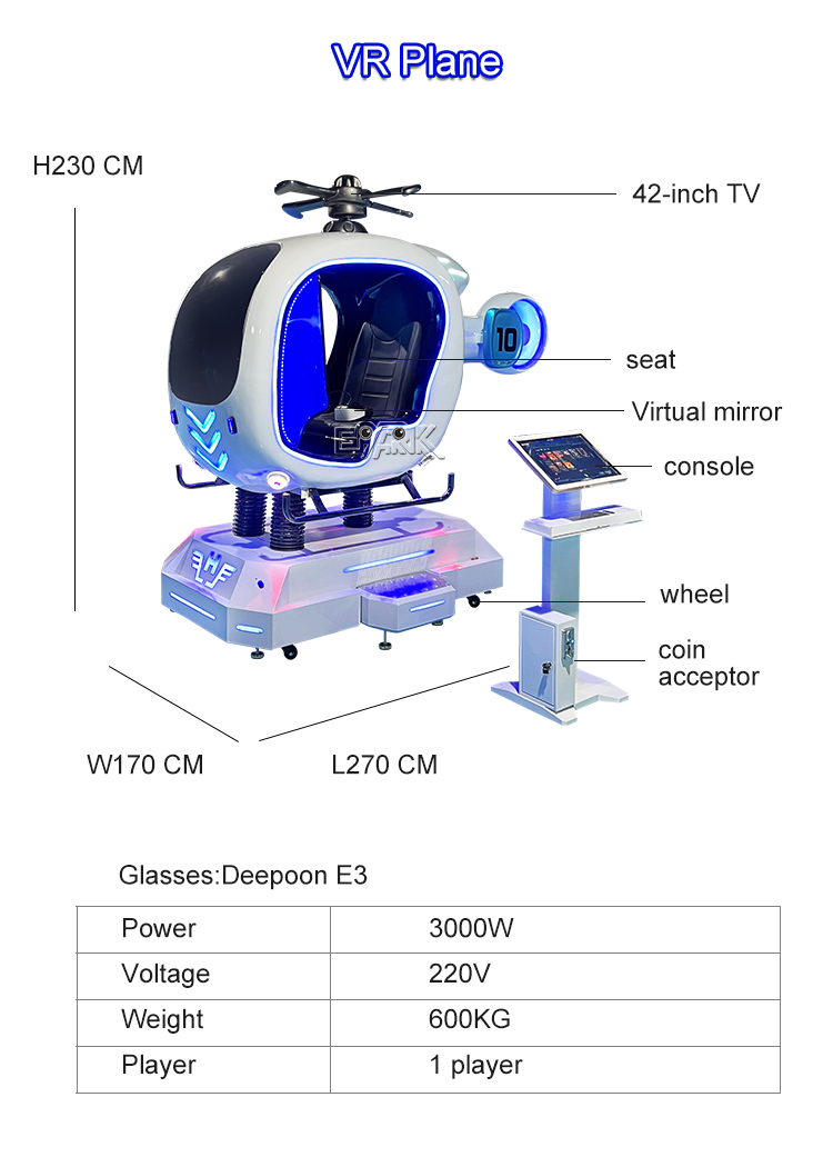 Amusement VR Helicopter Ride Single Player VR Flight Plane Simulator 9D VR Experience Game Machine supplier